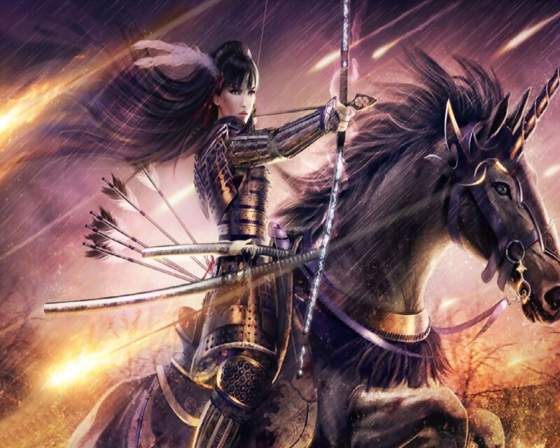 Samurai Woman on Horse — Purple