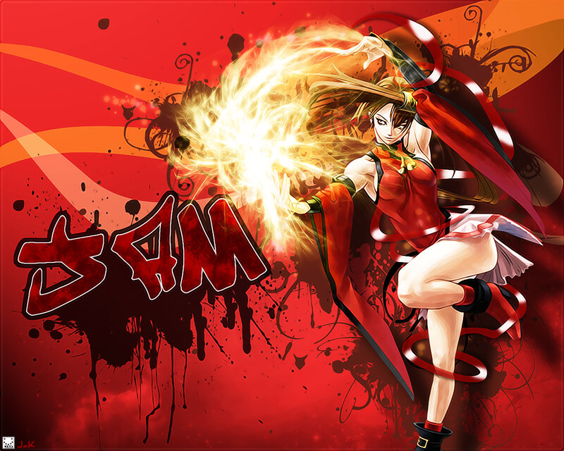 Samurai woman with energy blast
