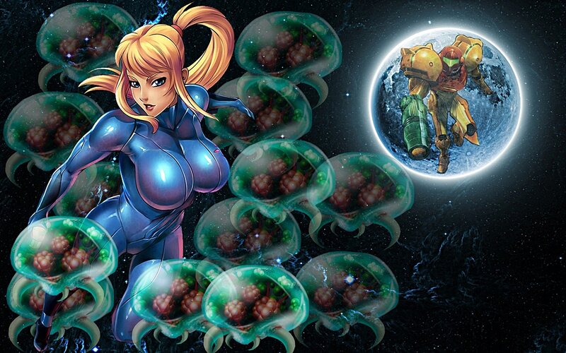 Samus and Metroids in space