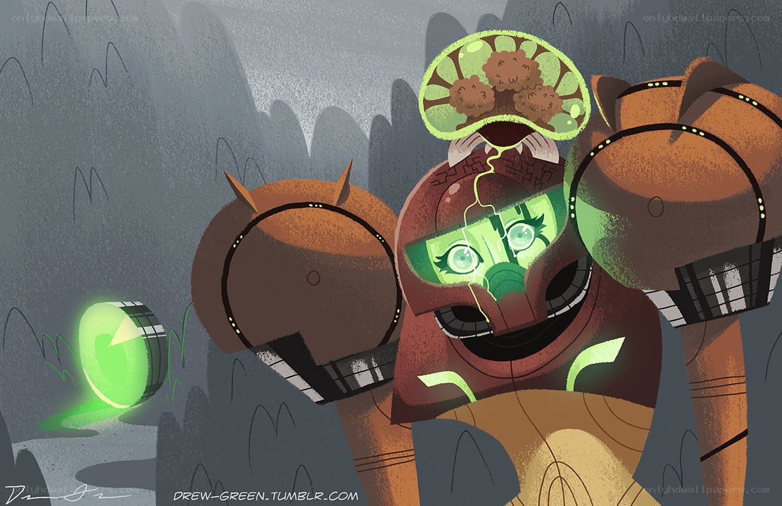 Samus Aran in a cave