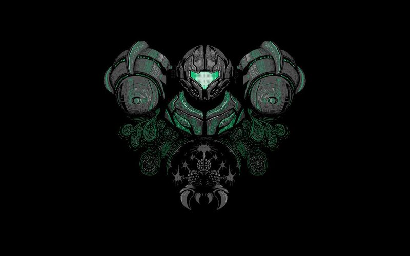 Samus Aran in Armor — Black, Dramatic, Digital Art, Helmet