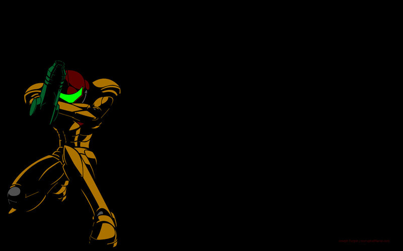 Samus Aran in Armor — Black, Dramatic, Night, Digital Art, Gun