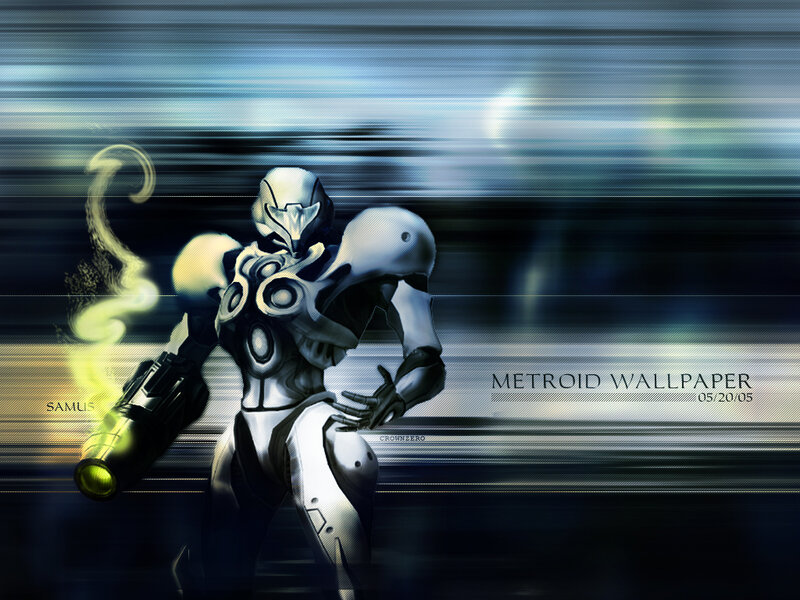 Samus Aran in Armor — Blue, Dramatic, Digital Art, Gun, Smoke
