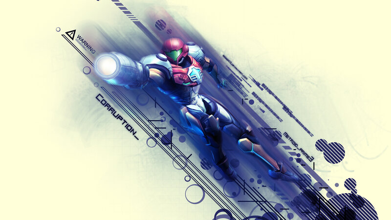 Samus Aran in Armor — Blue, Dramatic, Digital Art
