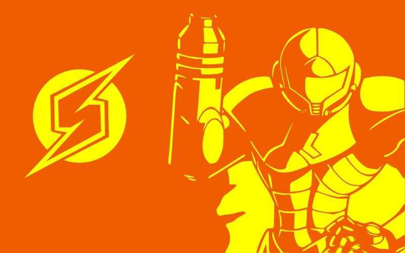 Samus Aran in Armor — Orange, Dramatic, Vector Art