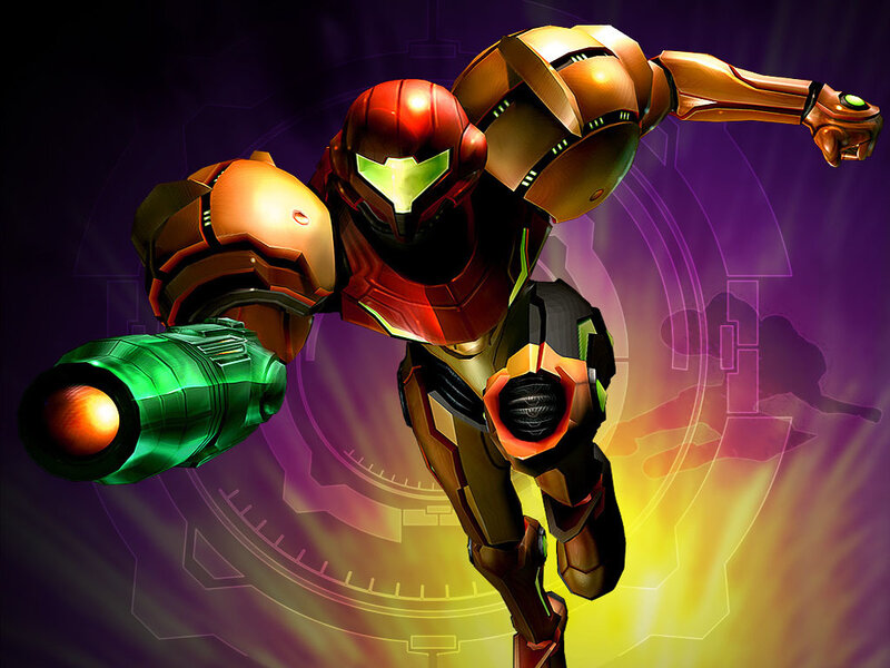 Samus Aran in Armor — Purple, Dramatic, Digital Art, Gun, Helmet