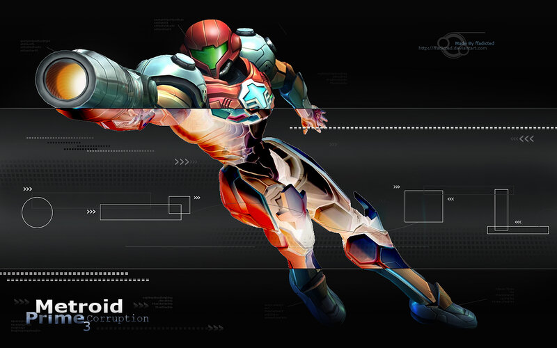 Samus Aran in Armor — Red, Dramatic, Digital Art, Gun, Holographic Interface
