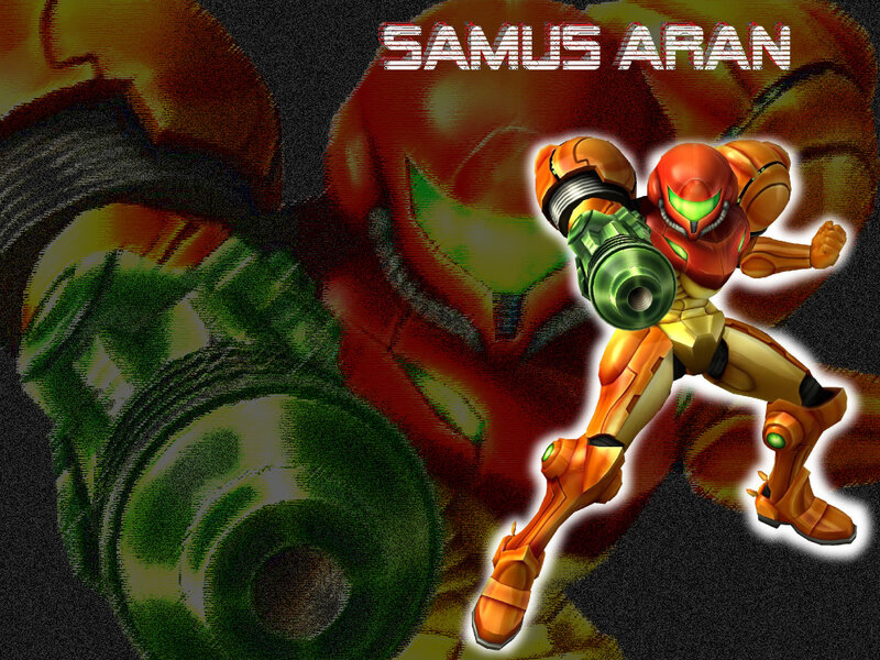 Samus Aran in Armor — Red, Dramatic, Digital Art, Gun