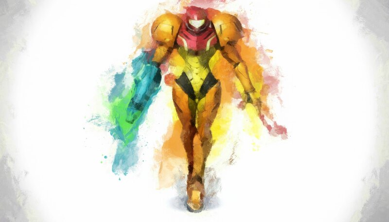 Samus Aran in Armor — Yellow, Dramatic, Digital Art, Weapon