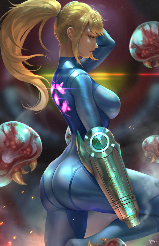 Samus Aran in Blue Suit — Dramatic, Digital Art
