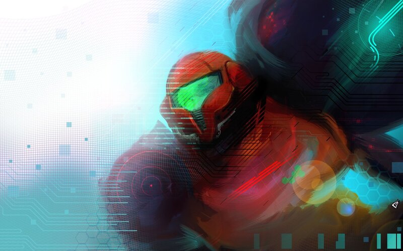 Samus Aran in futuristic armor