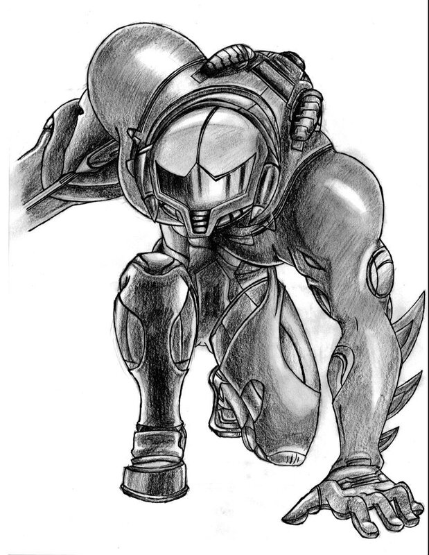Samus Aran in Power Suit — Black, Dramatic, Illustration