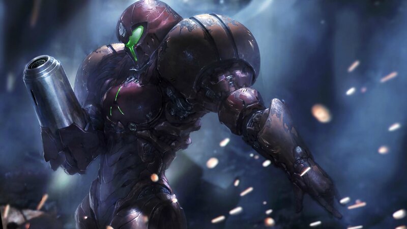 Samus Aran in Power Suit — Black, Dramatic, Night