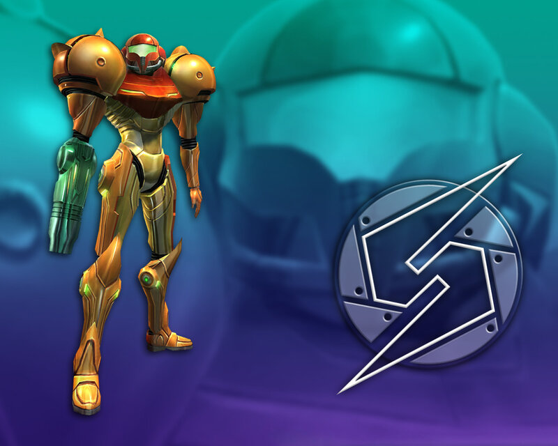 Samus Aran in Power Suit — Blue, Dramatic, 3d Render, Gun