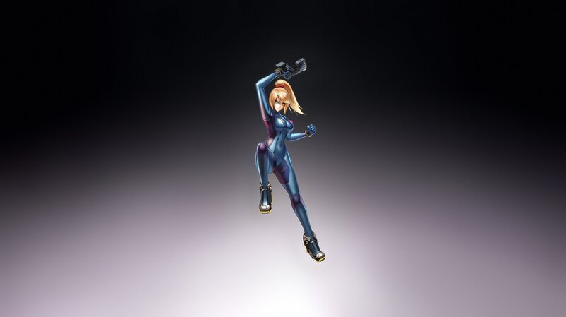 Samus Aran in Power Suit — Blue, Dramatic, Digital Art, Blonde Hair