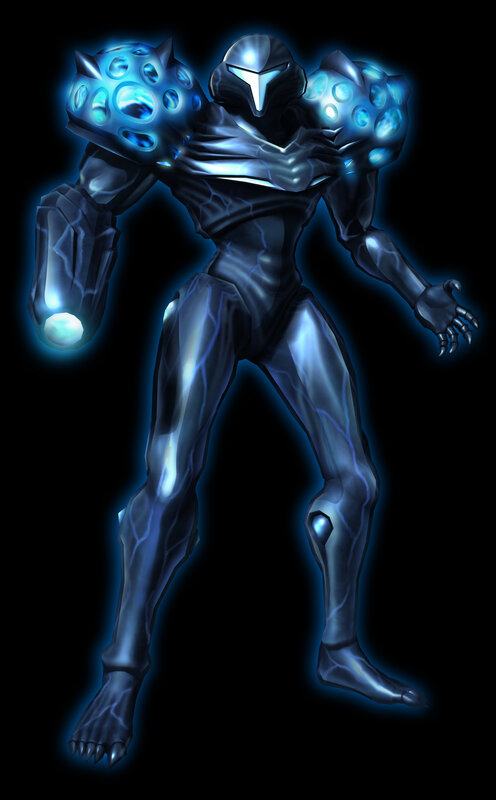 Samus Aran in Power Suit — Blue, Dramatic, Digital Art