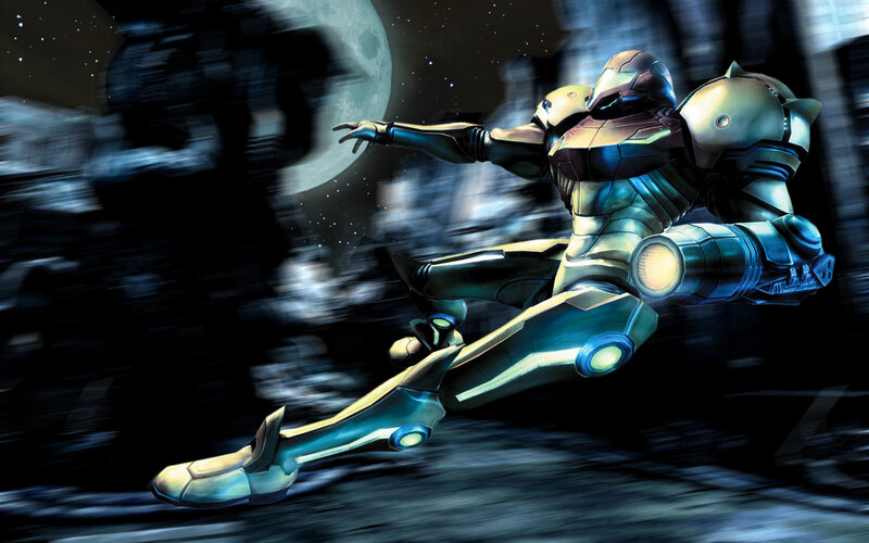 Samus Aran in Power Suit — Blue, Dramatic, Night