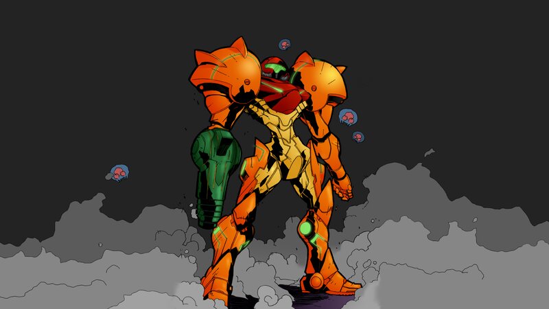 Samus Aran in Power Suit — Orange, Dramatic, Night
