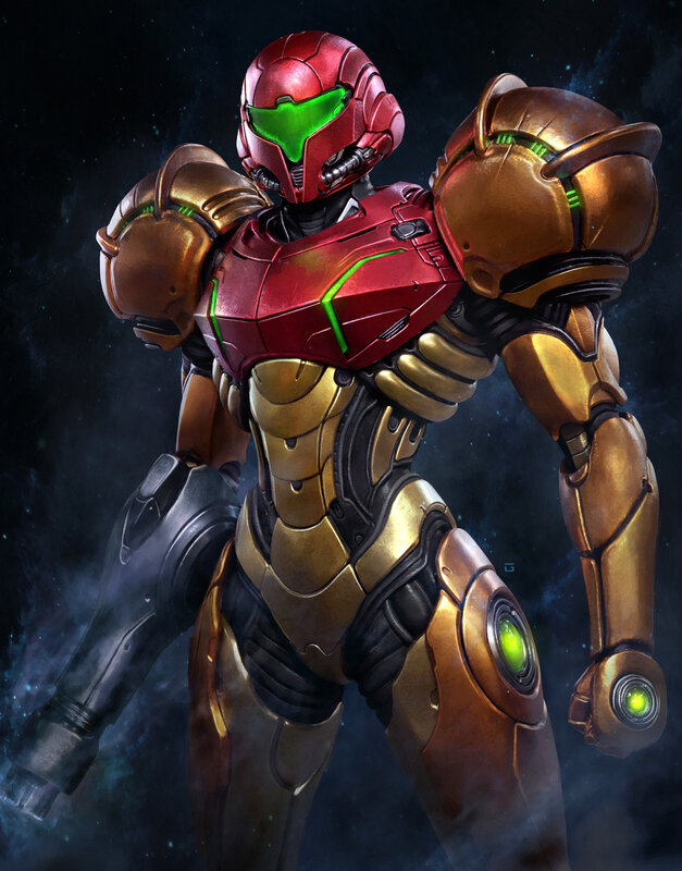Samus Aran in Power Suit — Red, Dramatic, Night