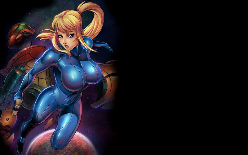 Samus Aran in Space — Blue, Dramatic, Night, Digital Art, Space Suit