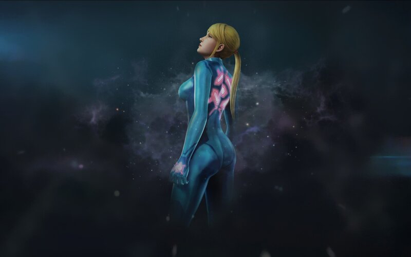 Samus Aran in Space — Blue, Dramatic, Night, Digital Art