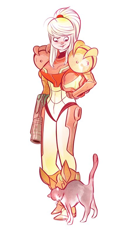 Samus Aran with a cat