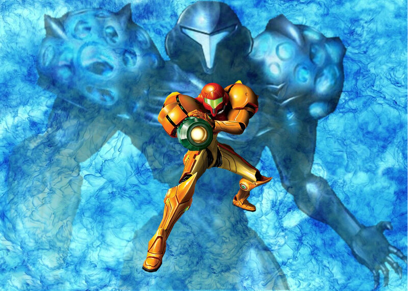 Samus facing a Metroid