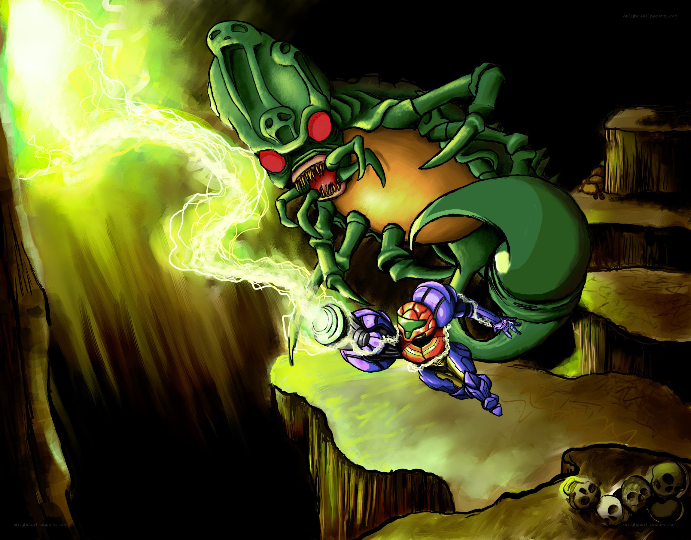 Samus fights a giant insect