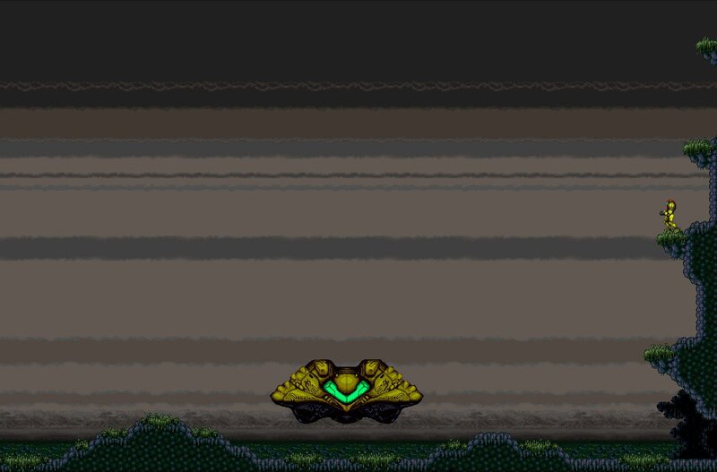 Samus in a dark cavern