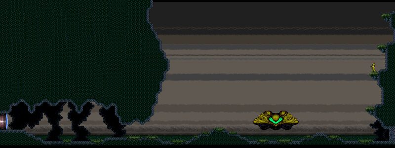 Samus in a dark cavern