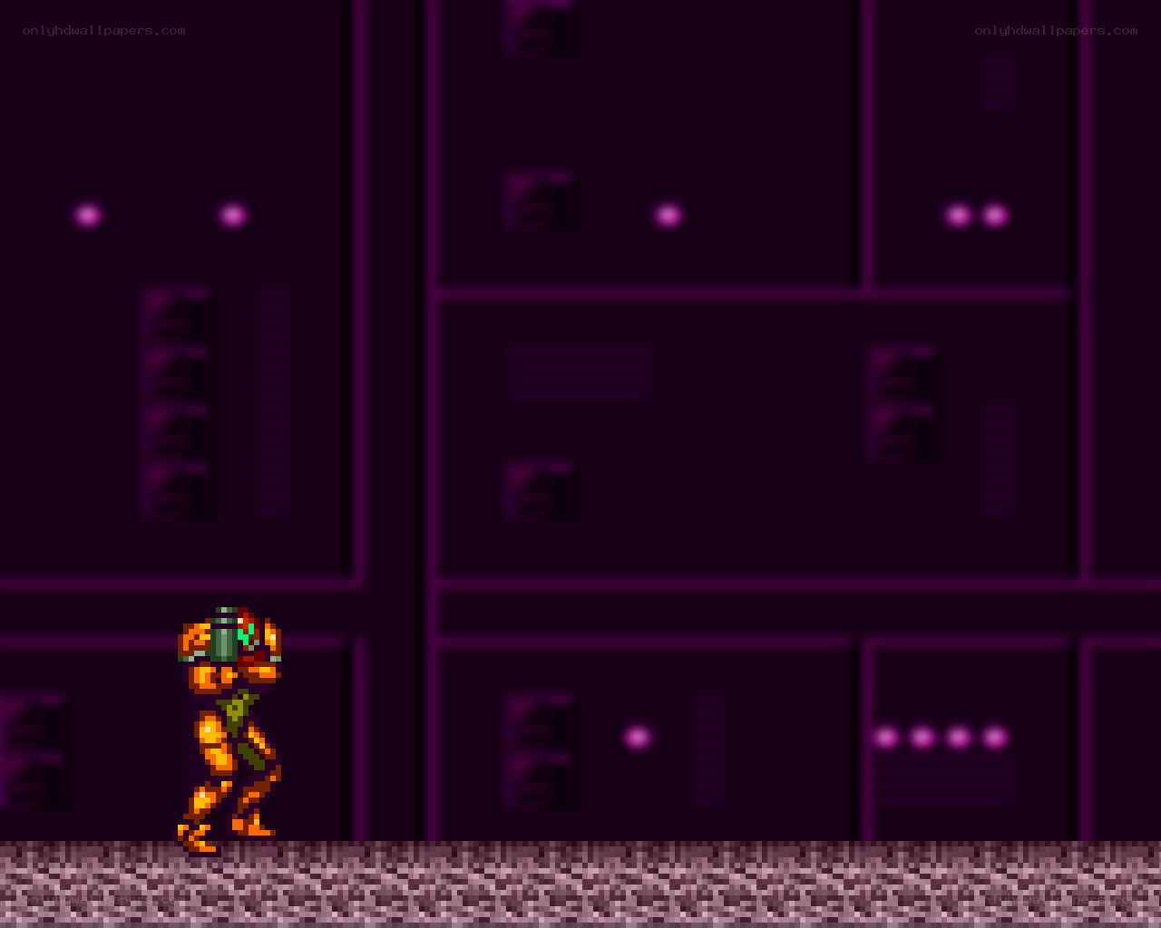 Samus in a dark corridor