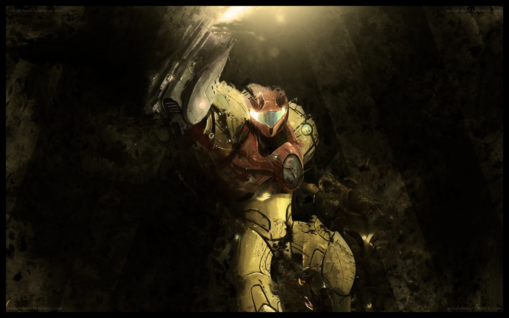 Samus in a dark tunnel