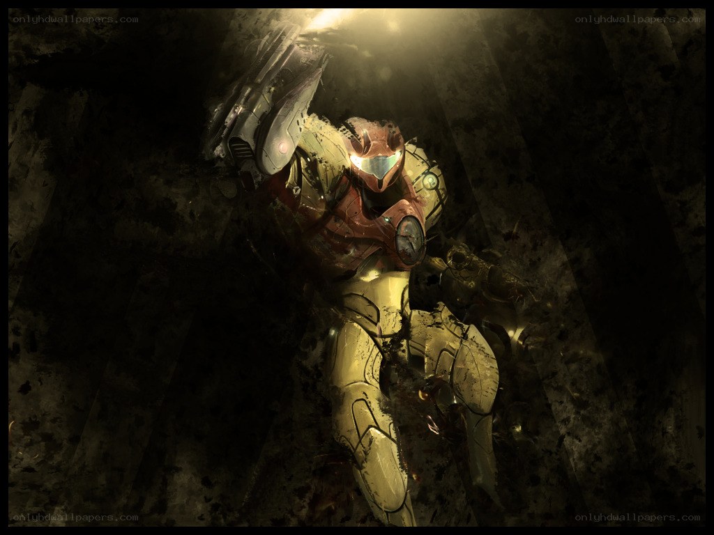 Samus in a dark tunnel