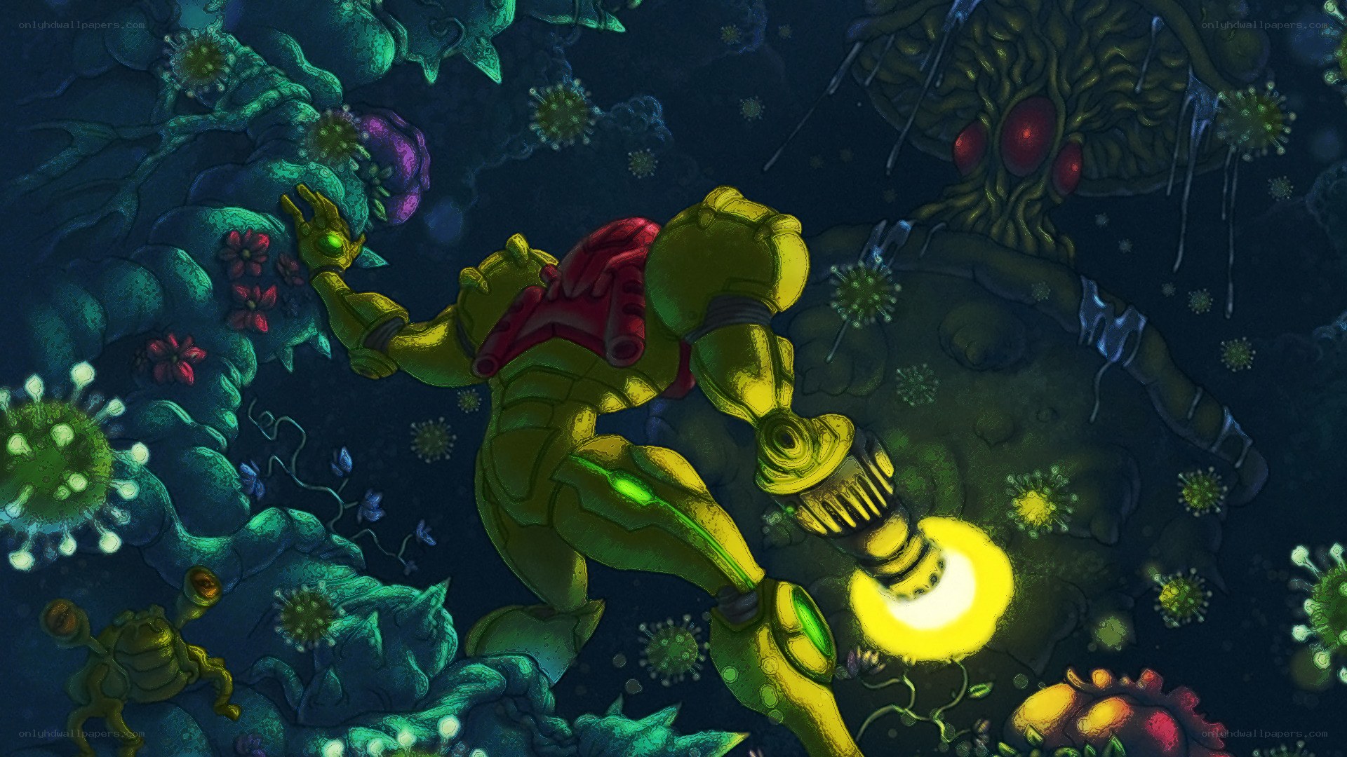 Samus in a fungal cavern