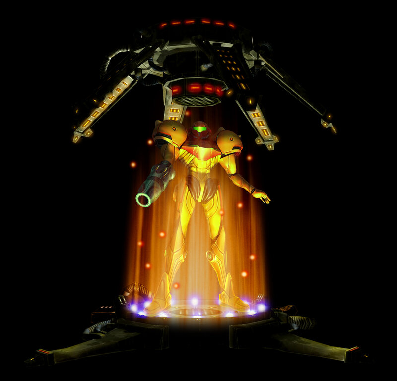 Samus in a power-up chamber