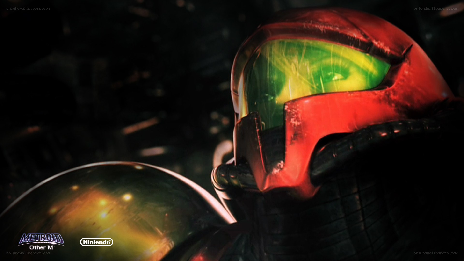Samus in helmet close-up