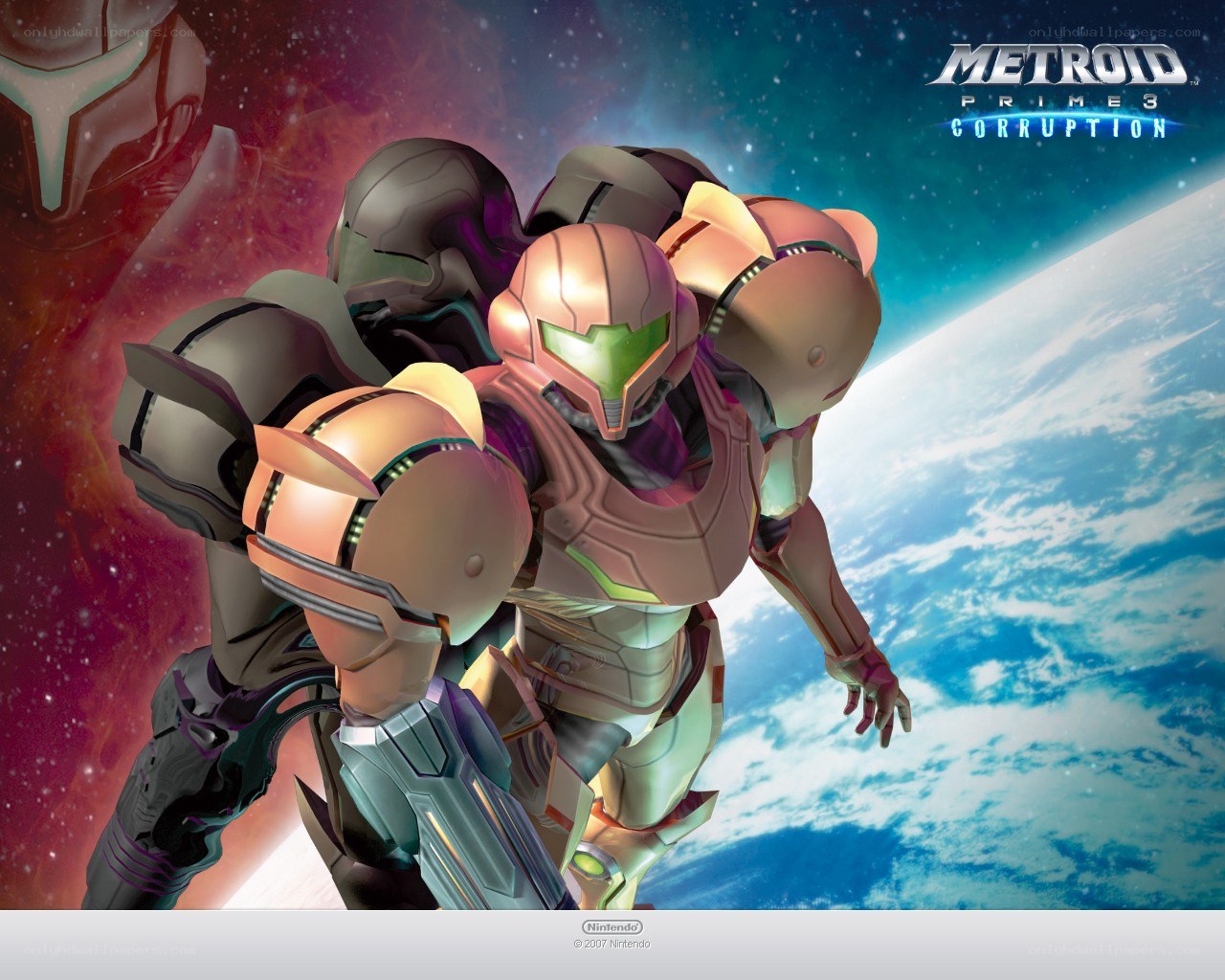 Samus in space with planet