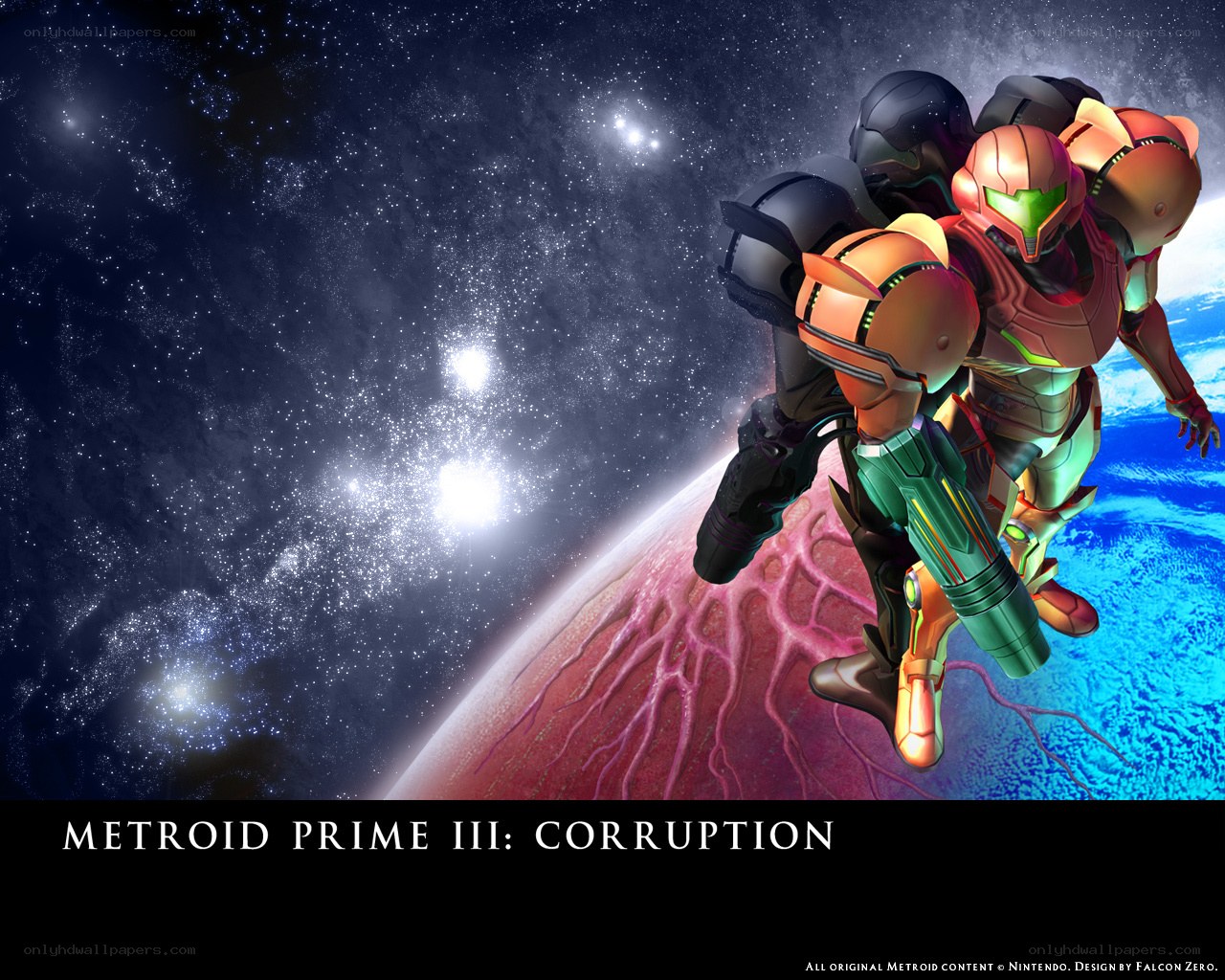 Samus in space with planet