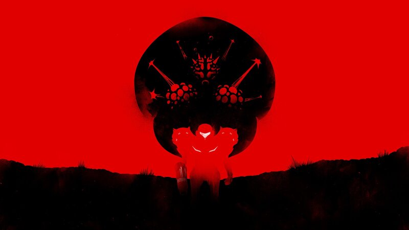 Samus stands before a dark entity