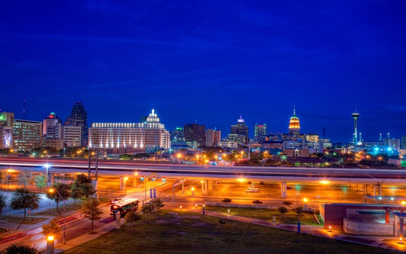 San Antonio Skyline — Blue, Dramatic, Night, Photograph