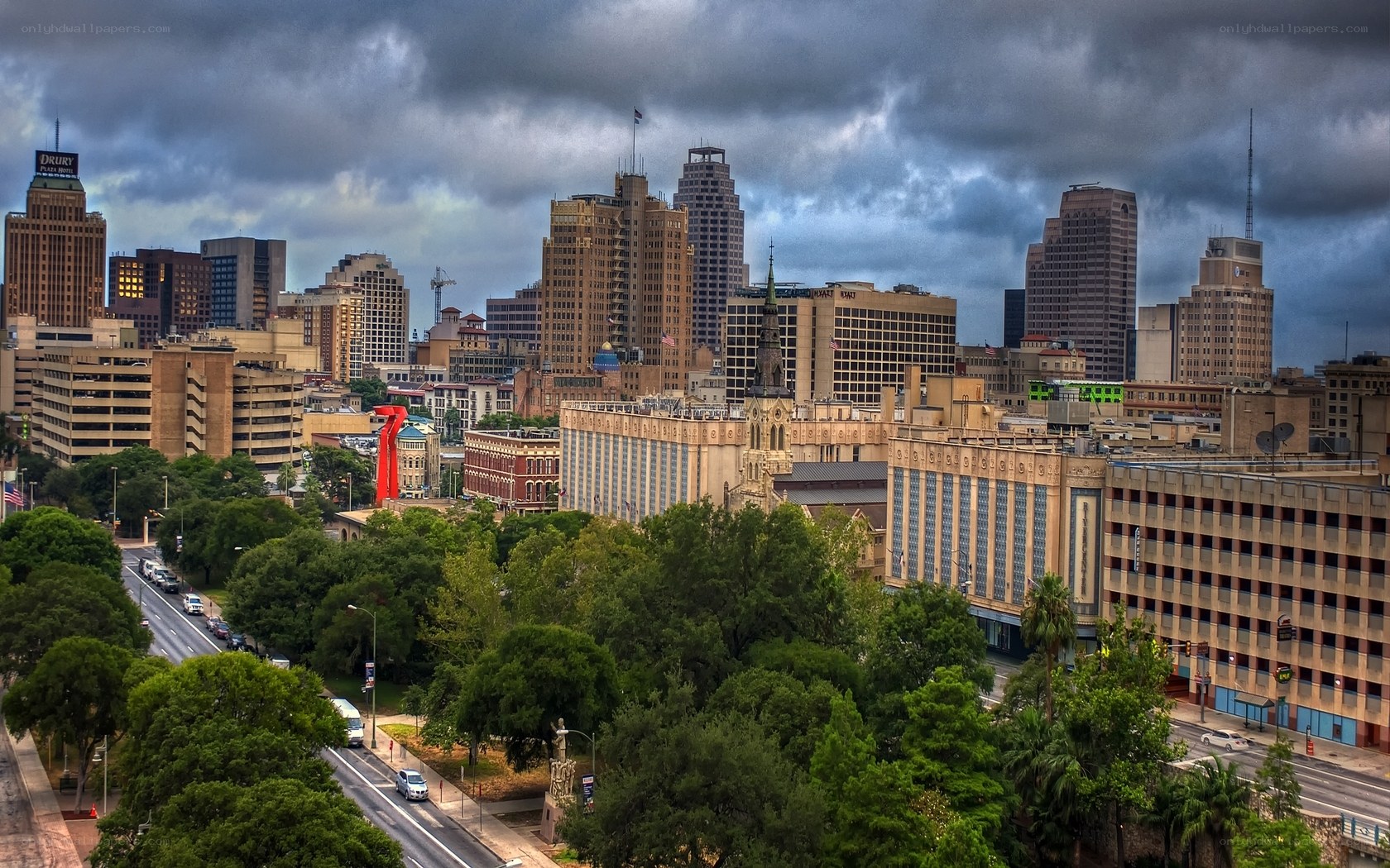 San Antonio skyline under stormy sky