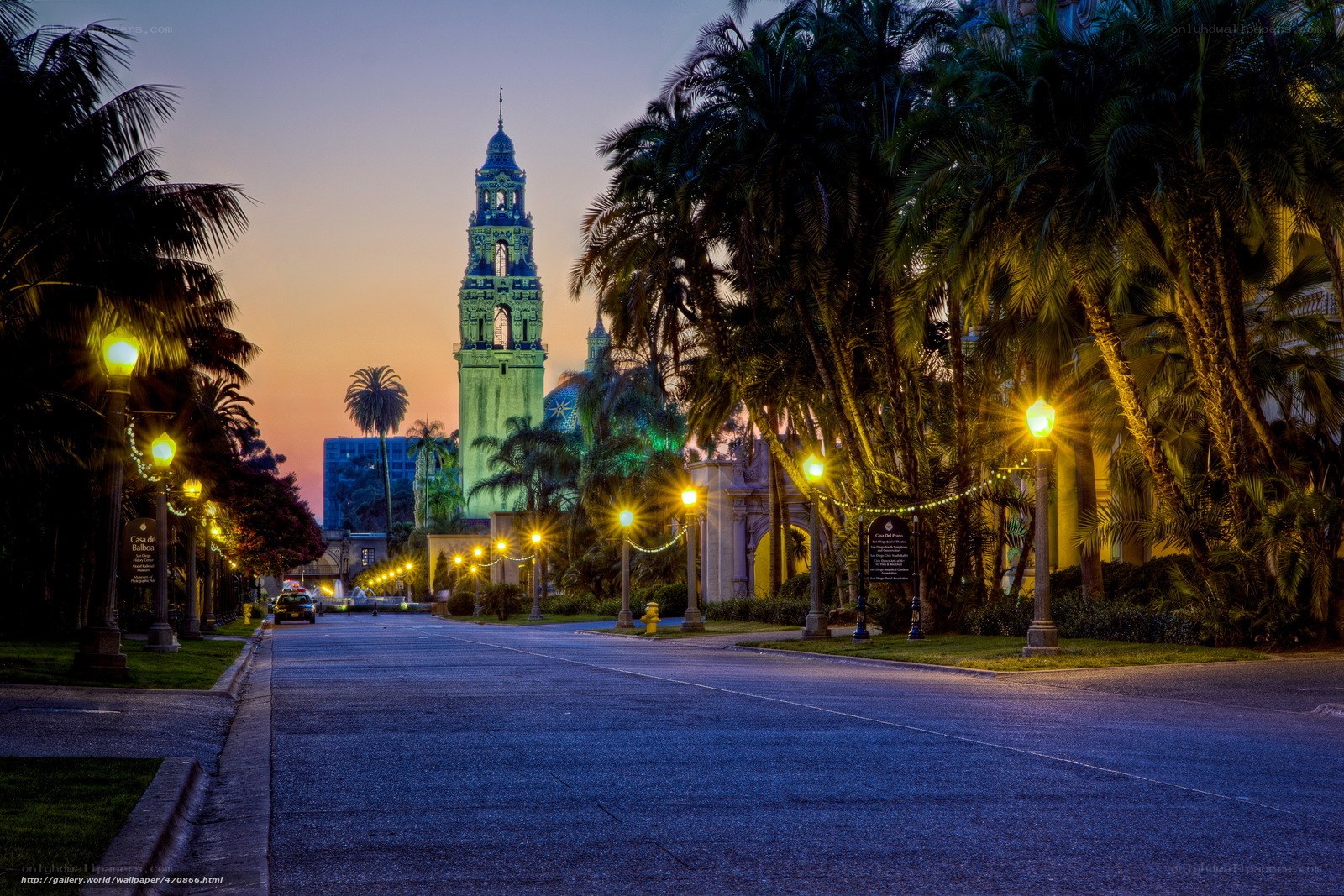 San Diego at dusk with tower
