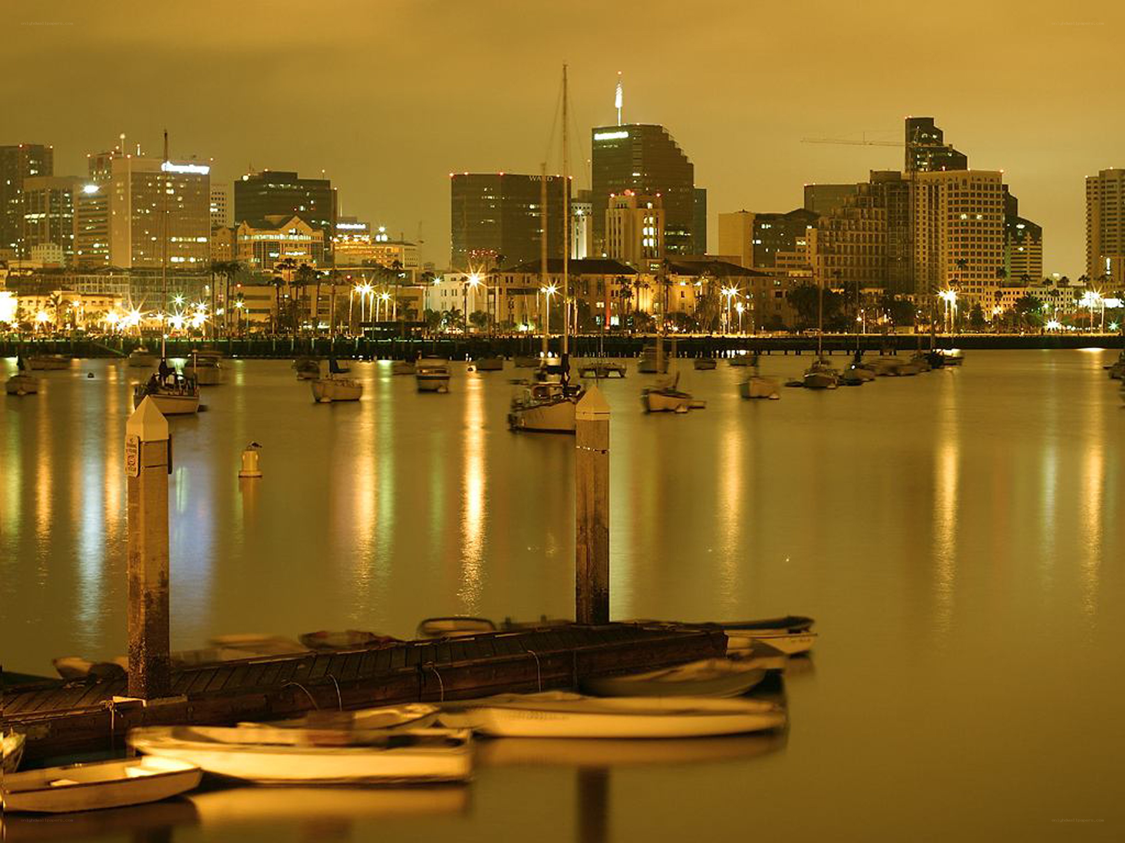 San Diego harbor at night