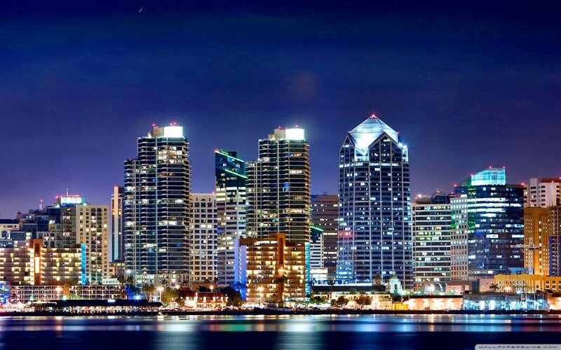 San Diego Skyline at Night — Blue, Calm