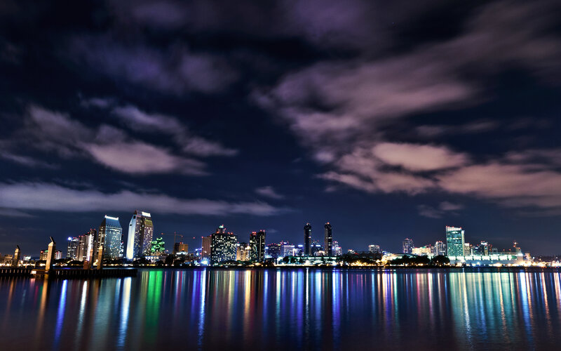 San Diego Skyline at Night — Blue, Dramatic