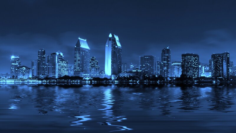 San Diego Skyline at Night — Blue, Serene