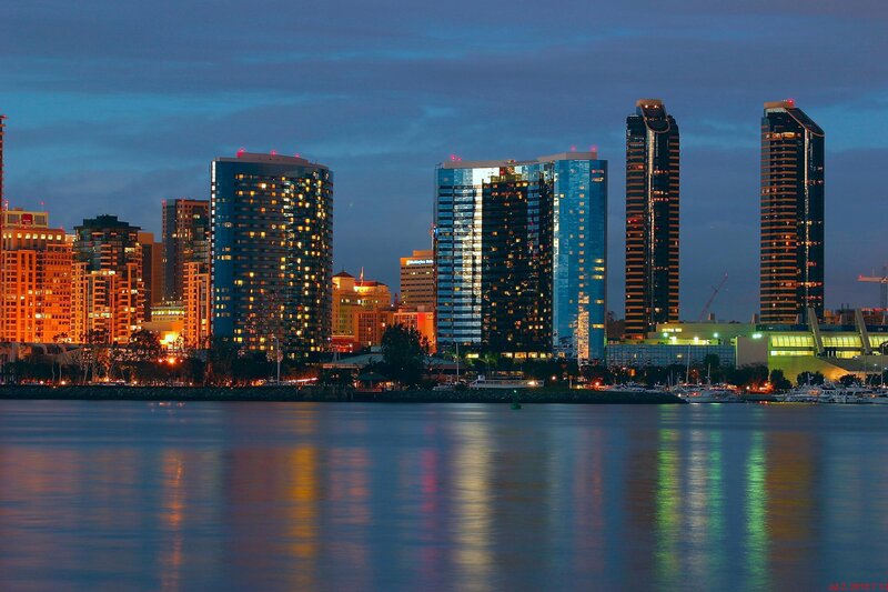 San Diego Skyline at Night — Blue