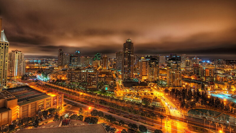San Diego Skyline at Night — Orange, Dramatic