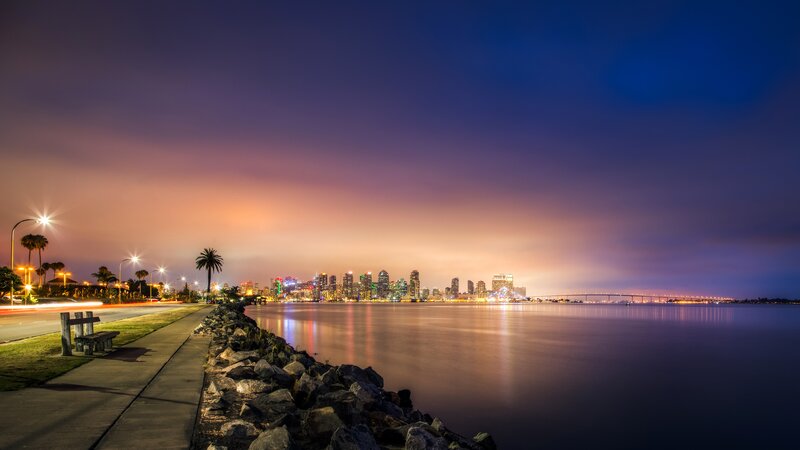 San Diego Skyline at Night — Purple, Serene