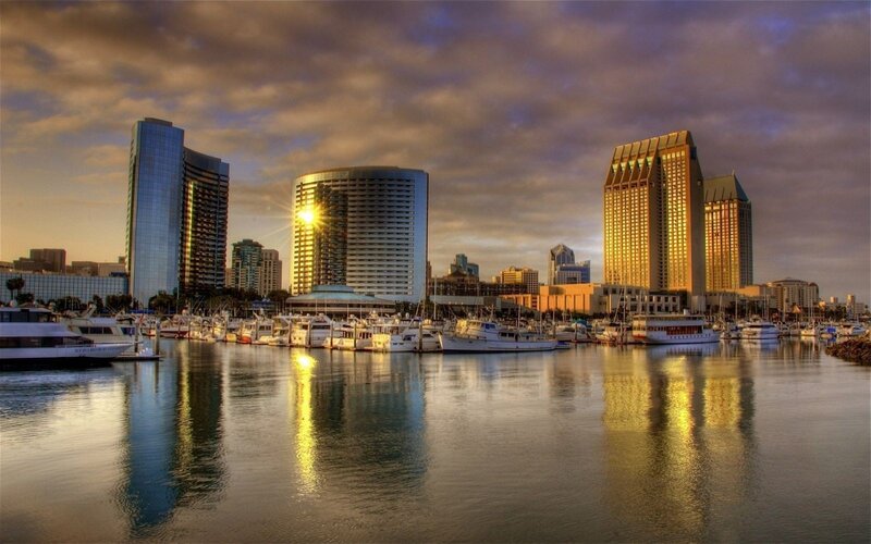 San Diego Skyline at Sunset — Gold, Dramatic